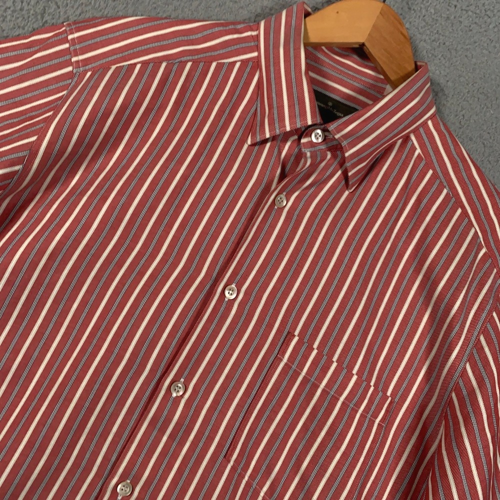 Ermenegildo Zegna Striped Button Down Shirt Mens Large Red White Short Sleeve